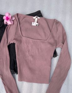 Mauve Ribbed Long Sleeve Top