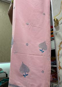 Baby Pink Colour Saree With Stitched Blouse