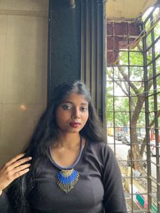 Handcrafted Blue Thread Golden Pendant Necklace