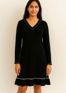 Black V-Neck Knit Mini Dress