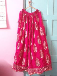 Foil Printed Traditional Rose Pink Long Skirt