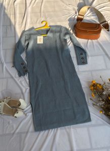 Blue Knit Midi Dress