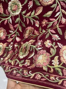 Maroon Embroidered Sarees With Ready Blouse