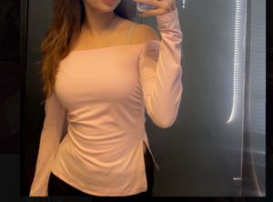 Pink Off-Shoulder Long Sleeve Top