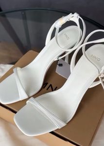 MANGO white Ankle Loop Slim Heels