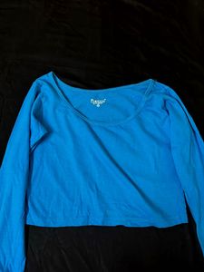 Blue Long Sleeve Crop Top