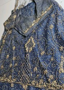 Blue &amp; Gold Embellished Fabric
