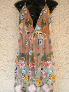 Floral Embroidered Net Maxi Dress with bodysuit