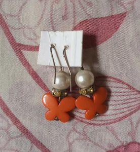 Orange Butterfly Pearl Earrings