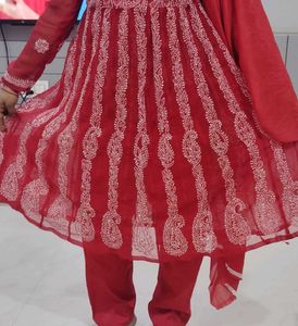 Red Embroidered Anarkali Kurti