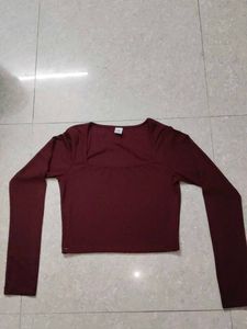 Burgundy Long Sleeve Crop Top