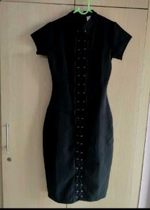 Black Lace-Up Mini Dress