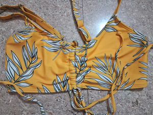 Yellow Floral Print Bikini Top