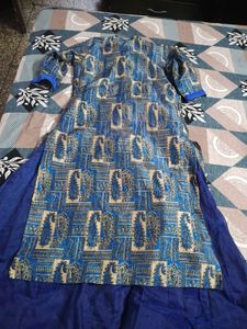 Blue Printed Long Kurti (Gown)