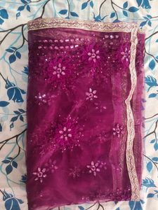half saree/purple net dupatta