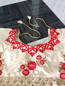 Red &amp; Ivory Floral Embroidered Lehenga