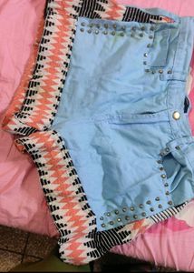 Studded & Trimmed Denim Shorts