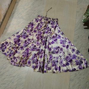 Beige and Purple Floral Long Skirt