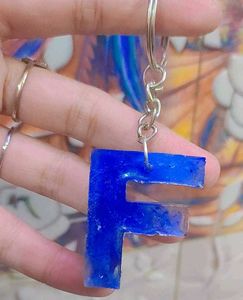 Blue 'F' Initial Keychain