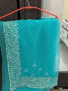 Teal Embellished Dupatta