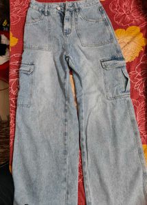 Light Wash Wide Leg Cargo Jeans