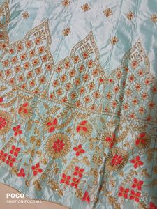 Sky Blue Pink Semi Stitched Lehenga Choli