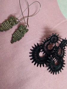 Owl Dangle Earrings And Black Jhumkas