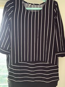 Striped Black &amp; White Long Top with zip on sides