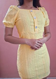 Yellow Mini Embroidered Dress