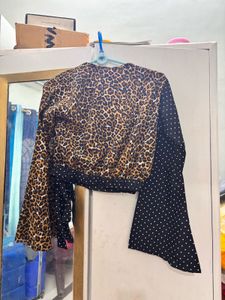 Beautiful Polka Dot And Tiger Print Crop Top