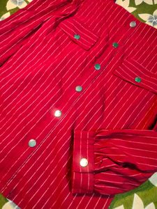 Red Striped Off-Shoulder Top Nd Free Gift Earrings