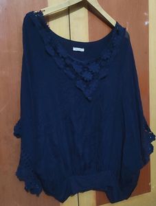 Navy Crochet Detail Blouse