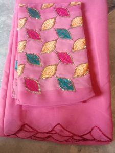 Plane Cutwork Saree With Work Blouse