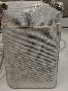 Silver Sling Bag with Floral Detail