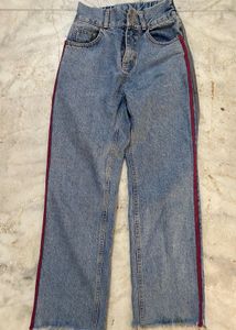 Light Blue High Waist Jeans With Strips