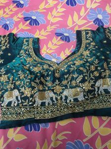 Mid Green color Hand Embroidery work Lehenga