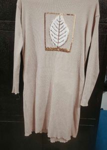 Beige Dress with Leaf Detail