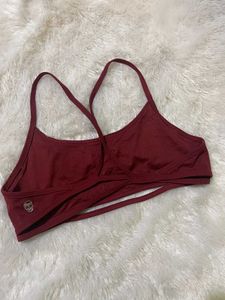 Burgundy Strappy Sports Bra