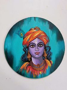 Abstract Krishna Round Canvas Painting