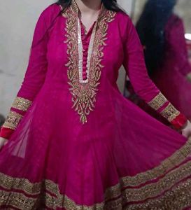 Beautiful Rose Color Gown With Dupatta Nd Slacks
