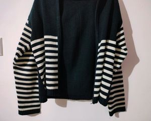 Woolen Black White Strip Jacket