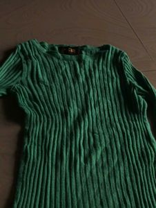 Green Ribbed Long Sleeve Top