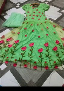 Green Floral Embroidered gown