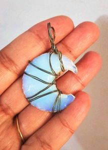 Fire Opal Crystal Pendant Moon Shaped