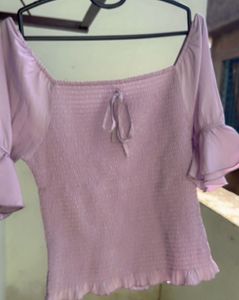 Lilac Smocked Puff Sleeve Top