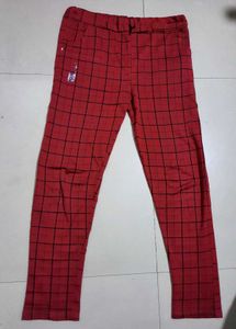 Red Checked Casual Pants