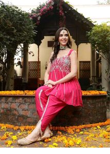 Pink Embroidered Dhoti Pant Set