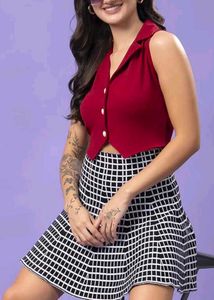 Red Sleeveless Waist Top