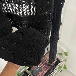 Black Crochet Cardigan