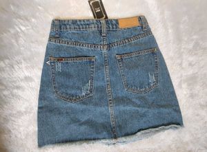 Distressed Denim Mini Skirt